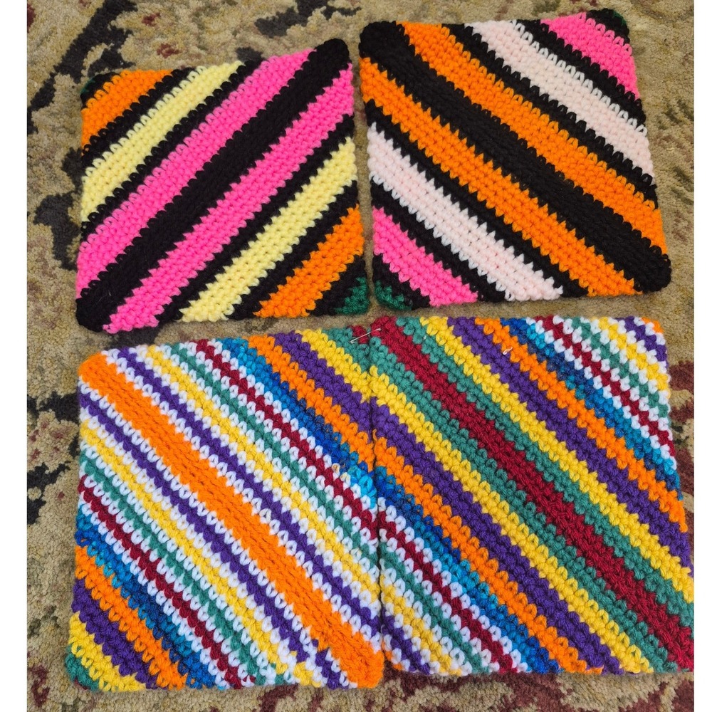 Handmade Crochet Potholders Set of 4 Multi Color Kitchen Decor 8x7